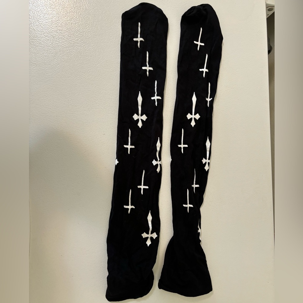 Hot Topic Cross Rosary Thigh High Socks